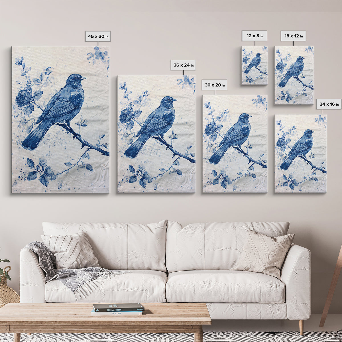 Chinoiserie Style Painting Print Of a Bird, Framed Canvas Print, Chinoiserie Wall Art