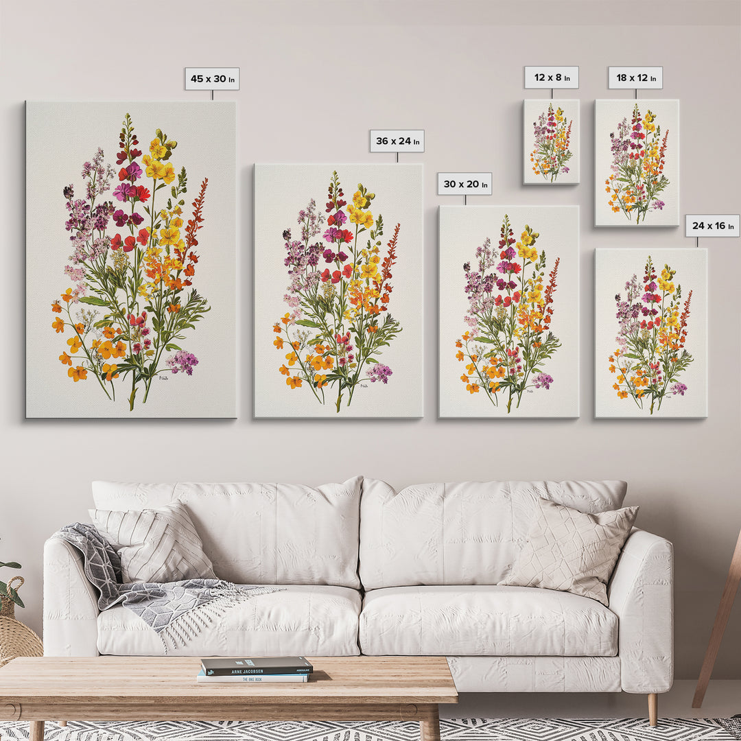 Retro Still Life Of Wild Flowers, Framed Canvas Print, Windflower Painting, Floral Print, Botanical Wall Art, Garden Decor, Wabi Sabi Wall Art