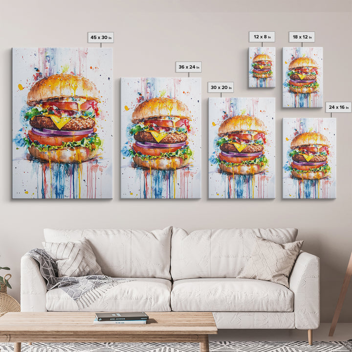 Cute Hamburger Painting Print, Kitchen Decor, Food Review Kitchen Art, Hamburger Wall Art, Kitchen Wall Art, Art For Kitchen