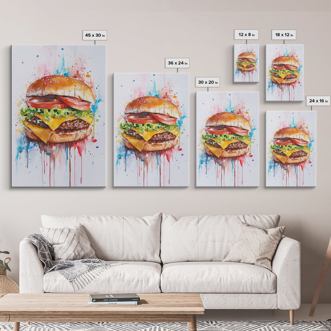 Hamburger Painting Print, Kitchen Decor, Restaurant Decor, Dining Room Art, Restaurant Wall Art, Diner Wall Art, Restaurant Owner Gift Idea
