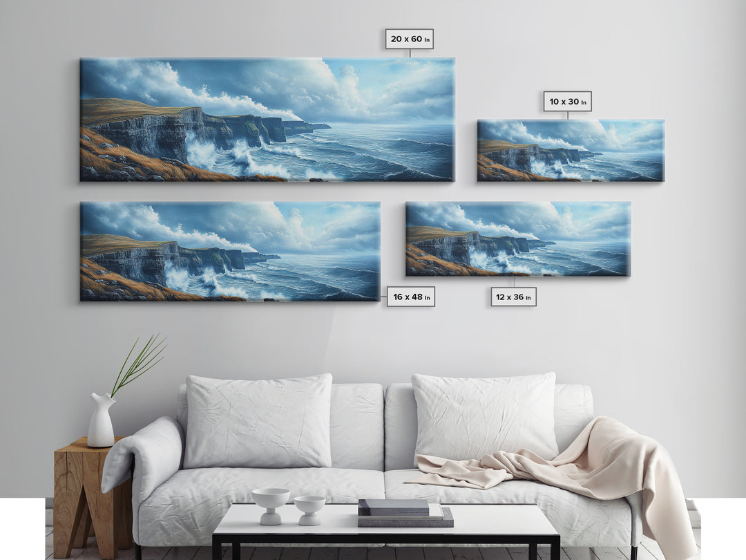 Cliffs of Moher Framed Canvas Print, Ready To Hang Ireland Painting, Irish Art, Ireland Wall Art, Horizontal Extra Large Wall Art