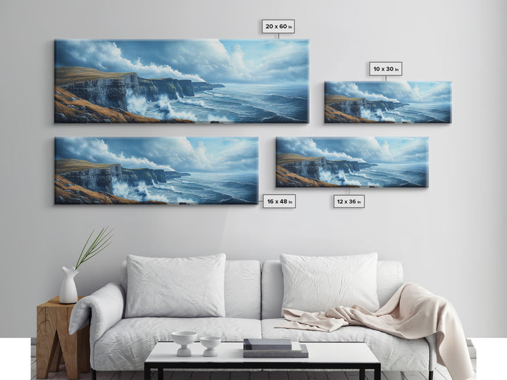 Cliffs of Moher Framed Canvas Print, Ready To Hang Ireland Painting, Irish Art, Ireland Wall Art, Horizontal Extra Large Wall Art