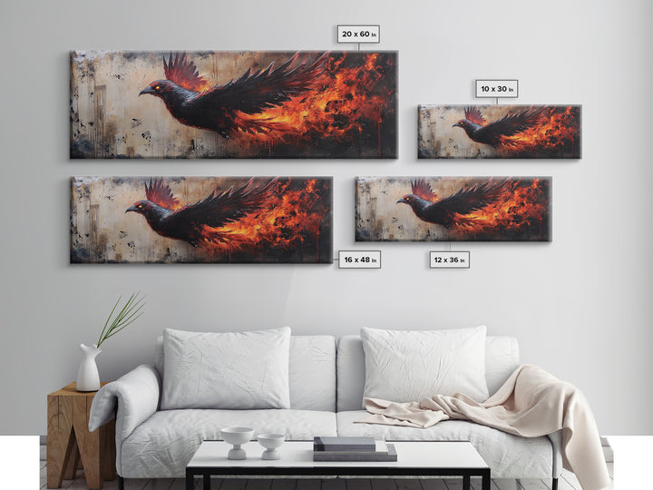 Panoramic Phoenix Painting Print, Phoenix Wall Art, Framed Canvas Art, Phoenix Painting, Phoenix Decor, Rebirth, Trendy Wall Art