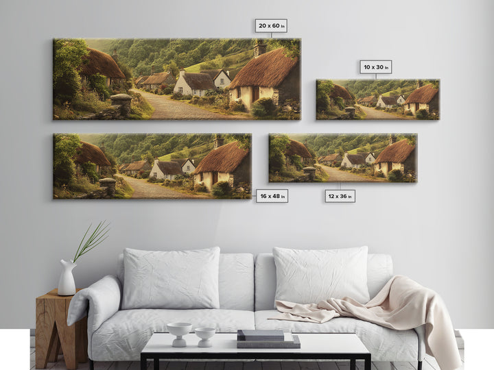 Cute Irish Village Framed Canvas Print, Ireland Painting Print, Ireland Wall Art, Irish Home Decor, Irish Painting, Panoramic Print