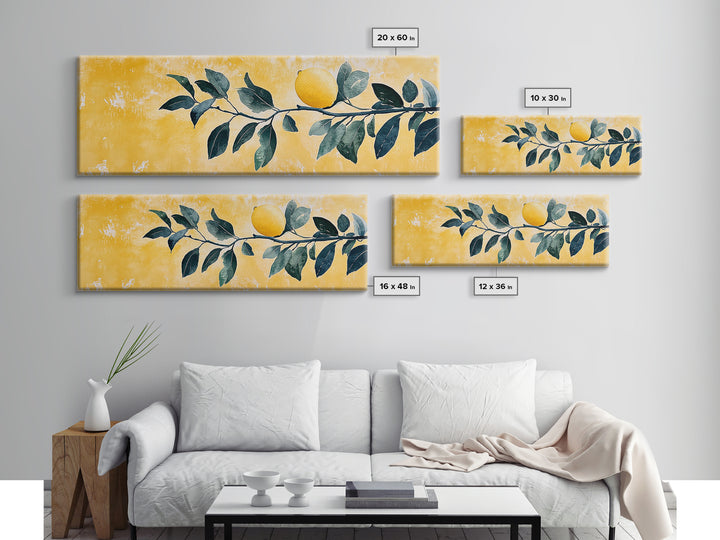The Lemon Tree Framed Canvas Print, Horizontal Panoramic Wall Art, Kitchen Decor, Gift For Her, Lemon Tree Painting Wall Art