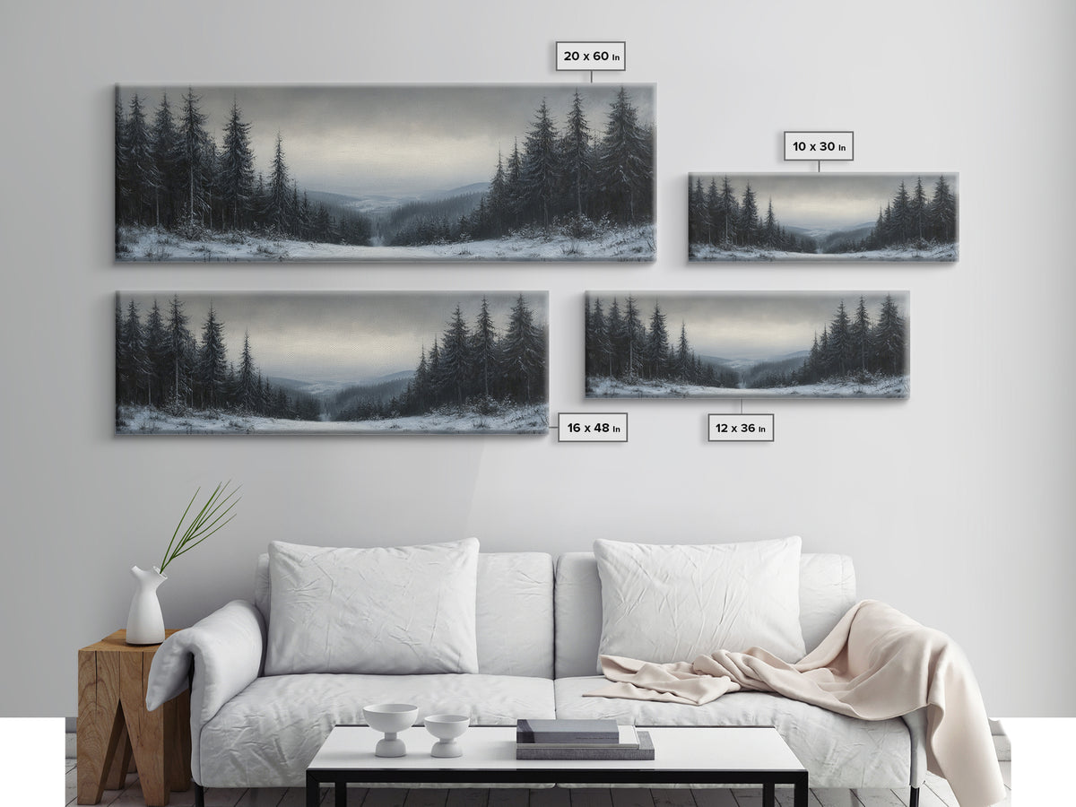 Bleak Winter Landscape Painting Print, Wood Framed Wall Art, Landscape Painting Original, Panoramic Wall Art, Horizontal Large Art