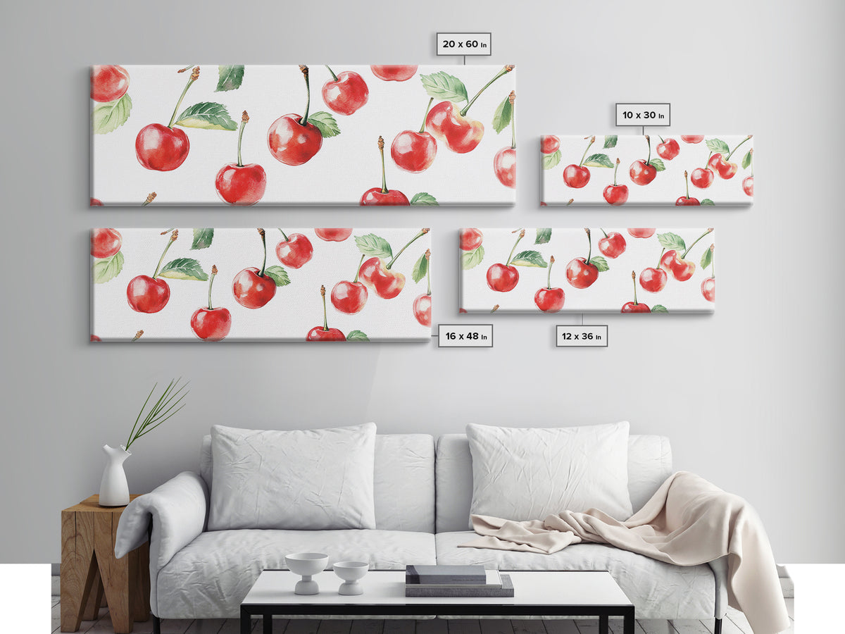 Chery Wall Art Canvas Print - Horizontal Extra Wide Wall Art - Panoramic Kitchen Decor - Kitchen Painting - Cherry Painting - Cherry Decor