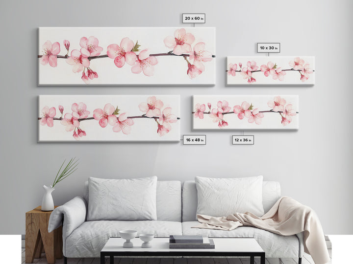 Panoramic Cherry Blossoms Painting Print - Oil Painting Canvas Print of Cherry Blossoms - Elegant Japanese Cherry Blossoms Painting