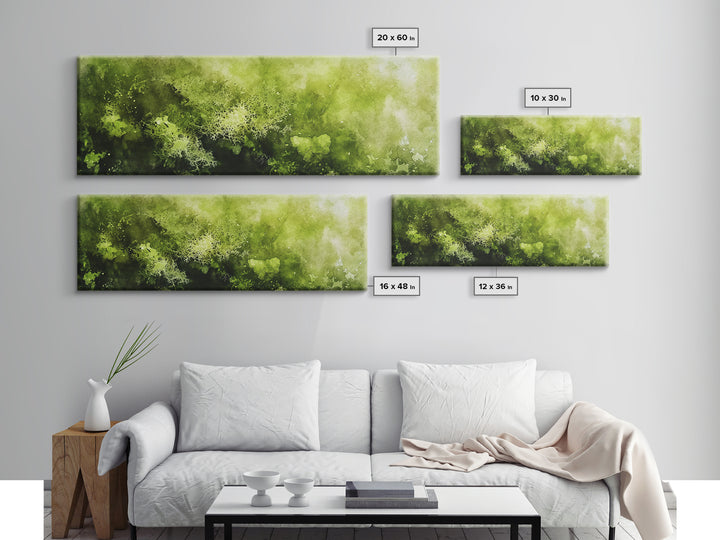 Moss Wall Art - Panoramic Canvas Print - Watercolor Painting of Green Moss