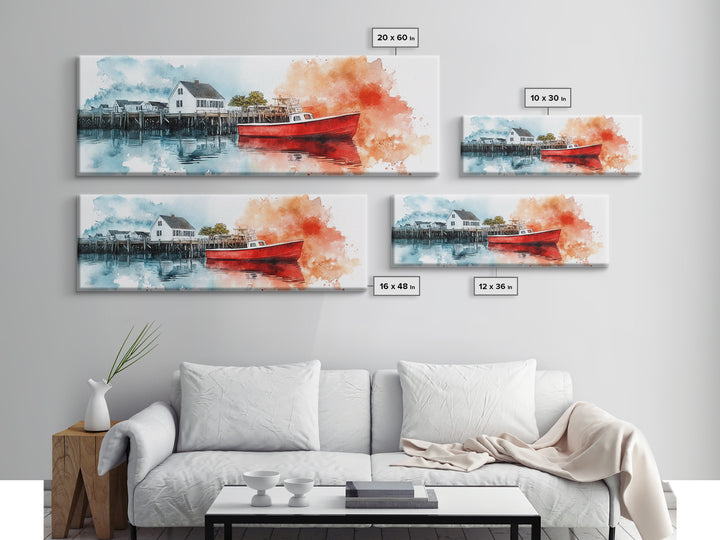 Panoramic Nautical Seacape Painting, Framed Canvas Print - Nantucket Wall Art - Beach House Art - Painting of Nantucket