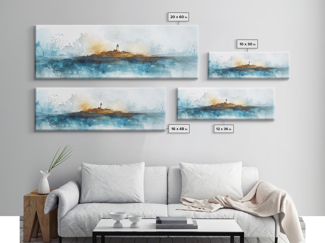 Horizontal Painting Print of Nantucket, Framed Canvas, Nautical Wall Art, Seascape landscape painting, Panoramic Nantucket Wall Art