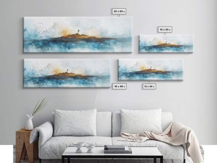 Horizontal Painting Print of Nantucket, Framed Canvas, Nautical Wall Art, Seascape landscape painting, Panoramic Nantucket Wall Art
