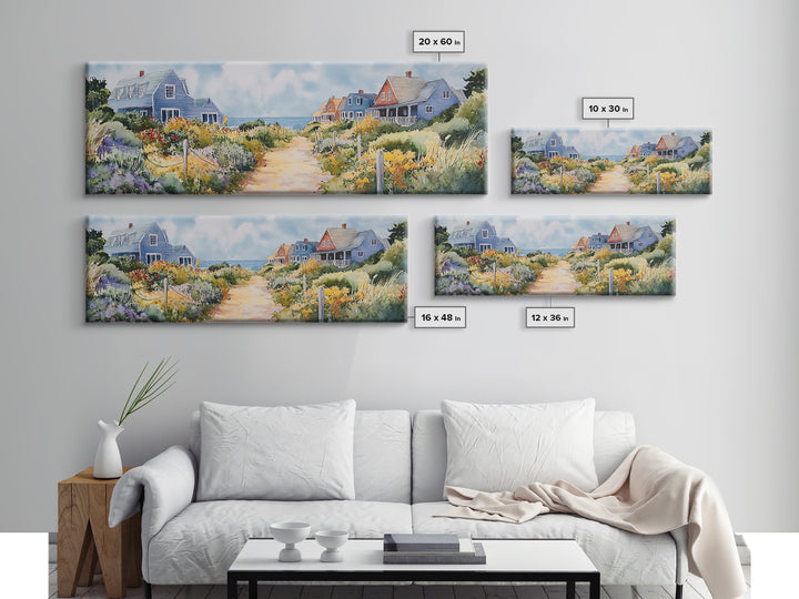 Panoramic Painting Print of Nantucket, Framed Canvas, Nautical Wall Art, Seascape landscape painting, Horizontal Nantucket Wall Art