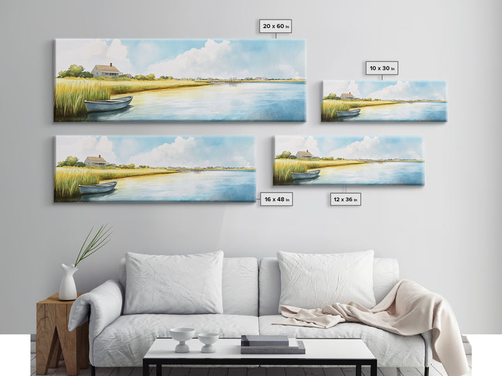 Beautiful Sescape Landscape Painting Print - Panoramic Wall Art - Nautical Landscape Painting, Beach House Art, Lake House Art