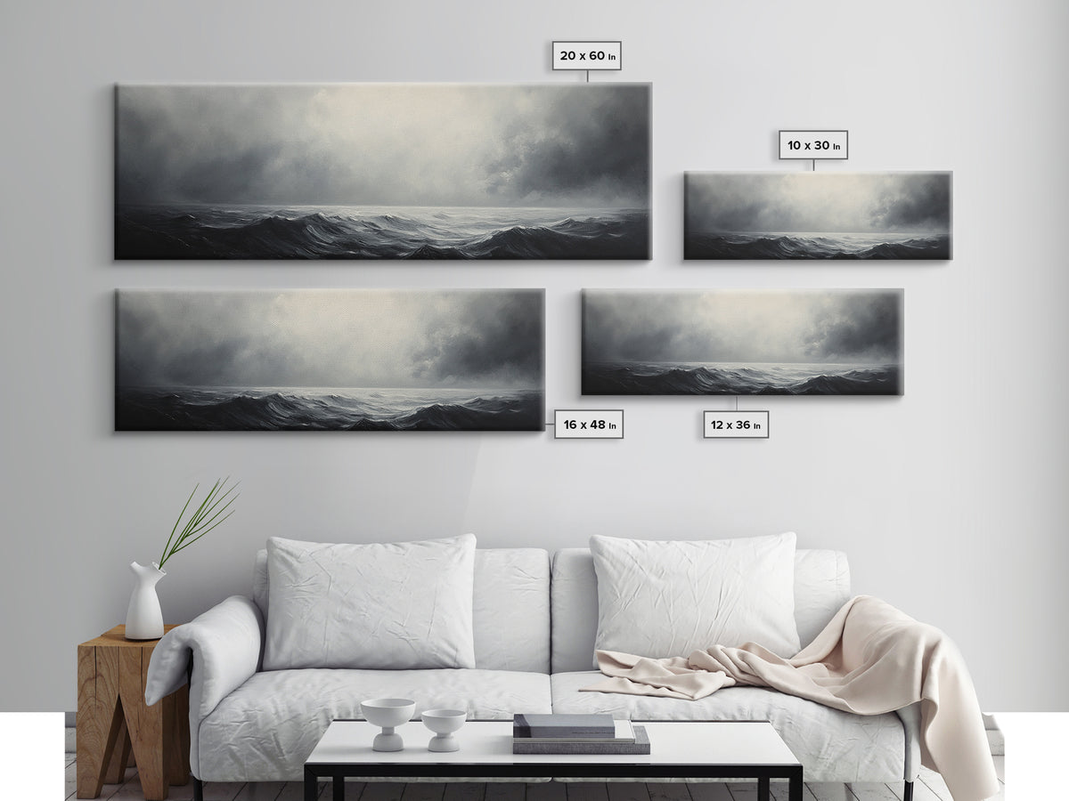 A storm rolls in over the ocean, framed canvas print - wood framed wall art - seascape painting - ocean painting