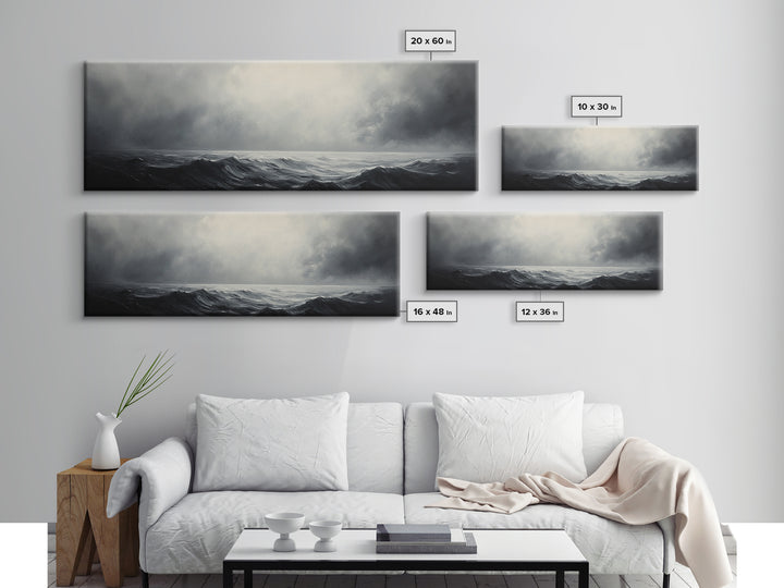 A storm rolls in over the ocean, framed canvas print - wood framed wall art - seascape painting - ocean painting