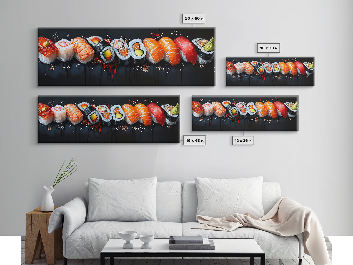 Retro Sushi Painting Print, Canvas Art, Kitchen Decor, Dining Room Decor, Eclectic Home Decor, Food Lover Gift, Japanese Style Decor