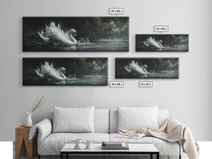 Goth Painting Print of a Swan, Framed Canvas Print, Dark Academia Wall Art, Goth Decor, Gothic Painting Wall Art