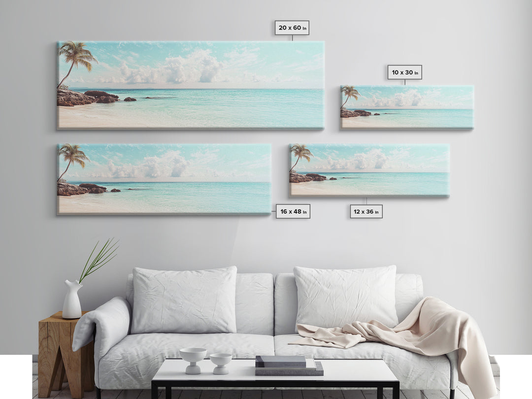 Panoramic Beach Photography Style Canvas Print, Beach House Wall Art, Beach Painting Print, Nautical Decor, Seascape Painting, Boho Art