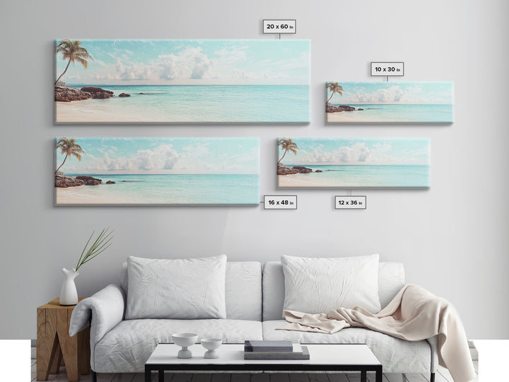 Panoramic Beach Photography Style Canvas Print, Beach House Wall Art, Beach Painting Print, Nautical Decor, Seascape Painting, Boho Art