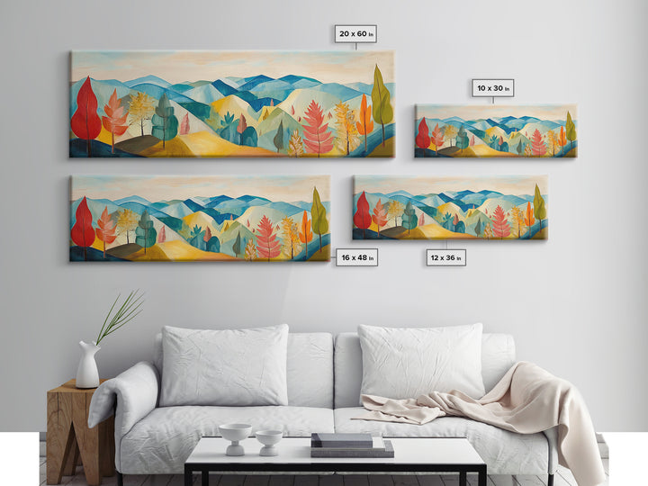 Abstract Fall Panoramic Landscape Painting Print, Framed Wall Art, Canvas Print, Living Room Art, Horizontal Wall Art, Fall Centerpiece