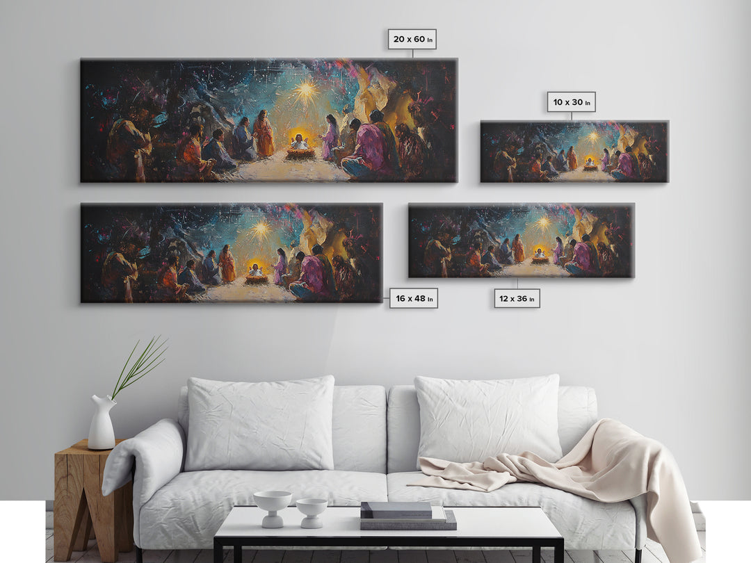 Panoramic Nativity Painting Print, Christmas Decor, Canvas Print, Retro Nativity Scene Oil Painting, Modern Art For Christmas