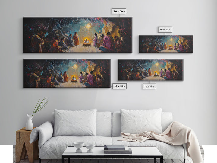 Panoramic Nativity Painting Print, Christmas Decor, Canvas Print, Retro Nativity Scene Oil Painting, Modern Art For Christmas