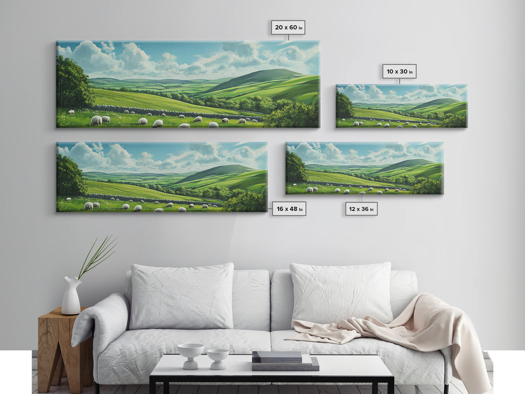 Landscape Painting Print Of The Hills of Ireland, Framed Canvas Print, Ireland Wall Are, Panoramic Home Decor, Horizontal Landscape Art