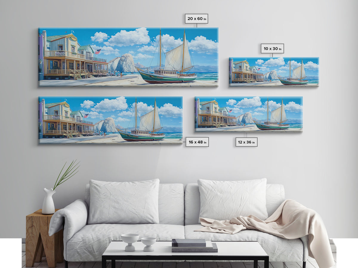 Panoramic Nautical Painting Print of Maine, Beach Art, Beach Decor, Seascapes Painting, Nautical Landscape Painting, Horizontal Art