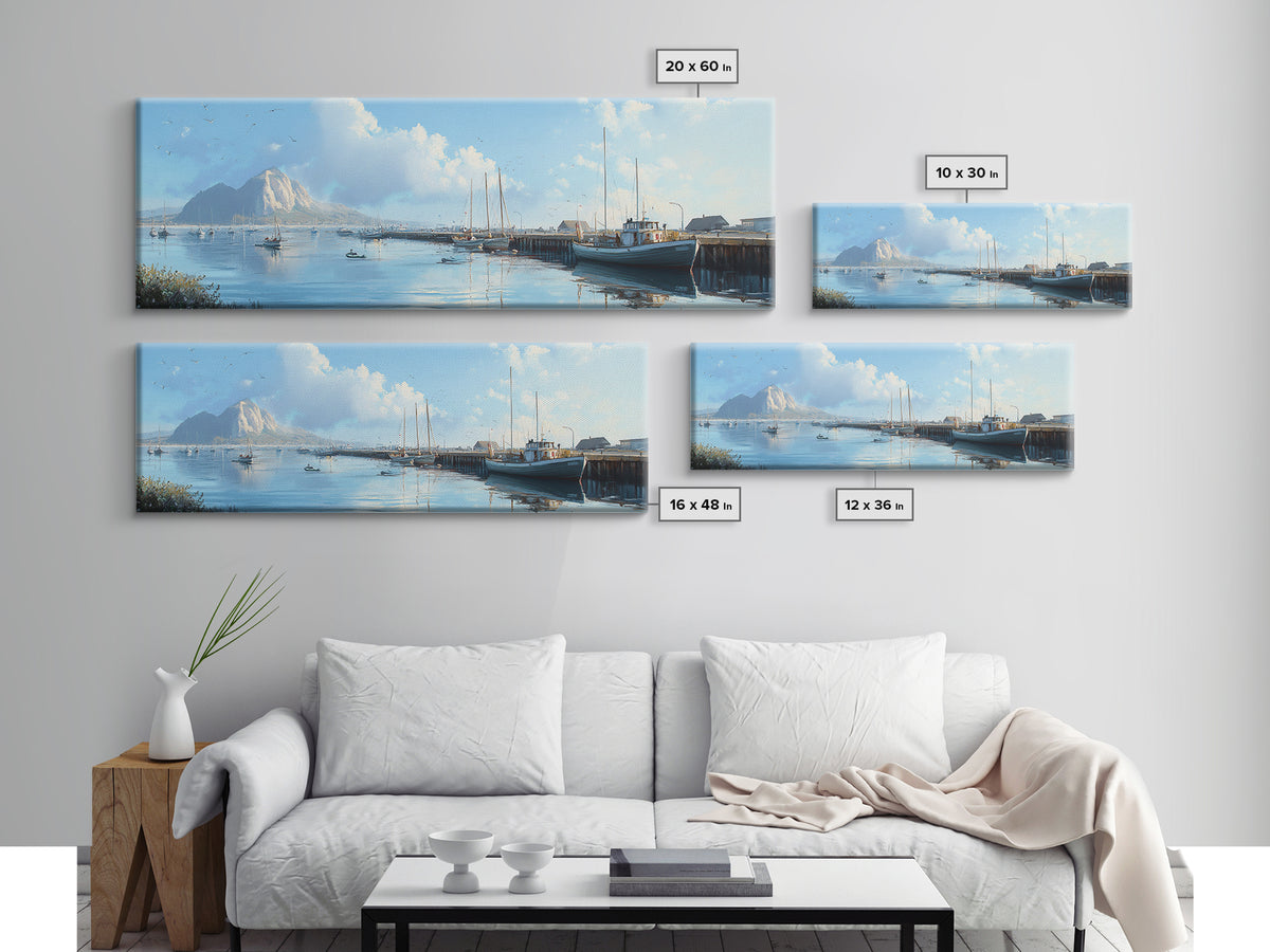 Morro Bay Panoramic Print, Nautical Landscape Painting, Canvas Print, Seascape Panoramic Painting, Seascape Landscape Wall Art Home Decor