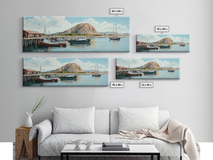 Morro Bay Panoramic Art, Nautical Landscape Painting, Canvas Print, Seascape Panoramic Painting, Seascape Landscape Wall Art Home Decor