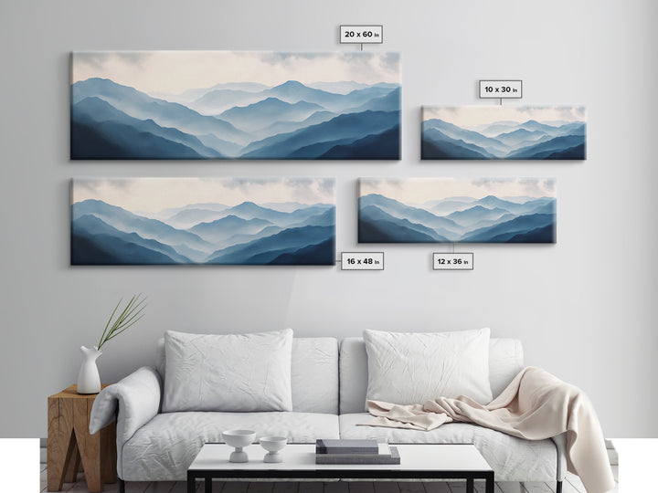 Panoramic Blue Ridge Mountains, Fog Over The Mountains Canvas Print, Wood Framed Wall Art, Mood Setting Home Decor, Moody Art, Landscape