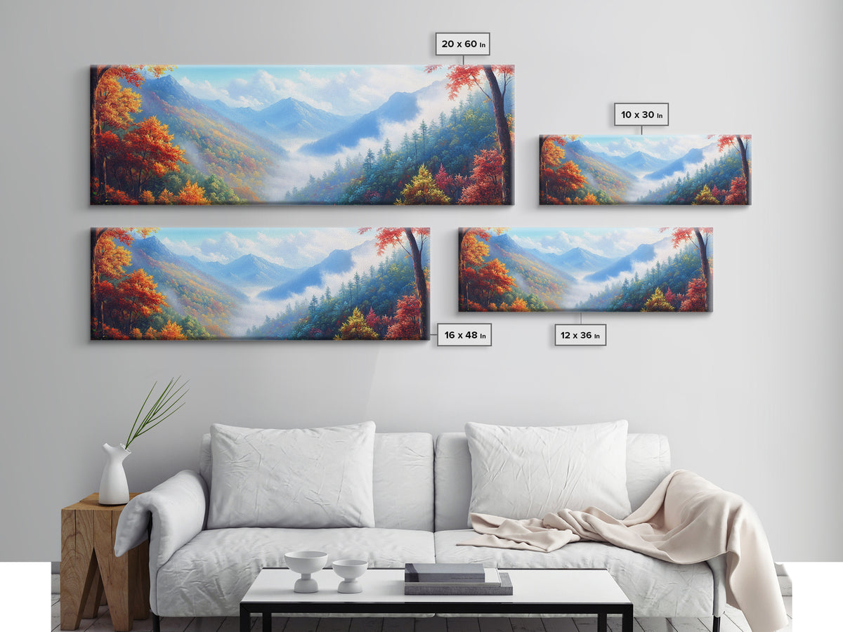 River Forest Landscape Wall Art on Canvas, Panoramic Smoky Mountains Canvas Wall Art, Framed or Unframed, Ready To Ship Horizontal Art