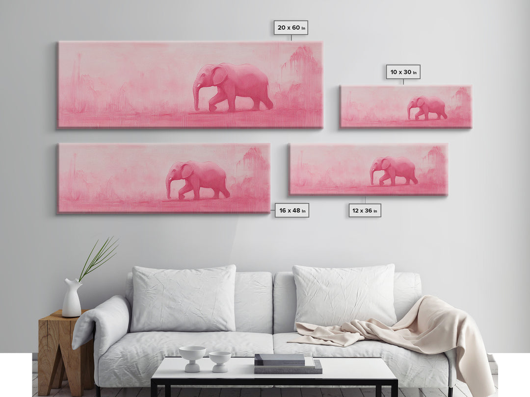 Preppy Pink Elephant Framed Canvas Print Ready To Hang Panoramic Wall Art Girl's Dorm Room Wall Art Ready To Hang