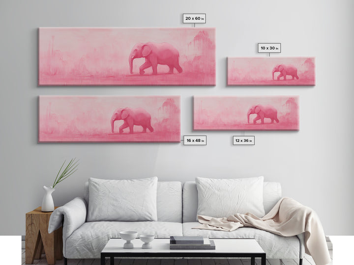 Preppy Pink Elephant Framed Canvas Print Ready To Hang Panoramic Wall Art Girl's Dorm Room Wall Art Ready To Hang