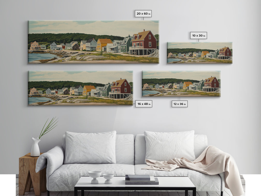 Panoramic Painting Print of Maine, Maine Wall Art, Beautiful Panoramic Seacape Painting, Nautical Landscape Painting