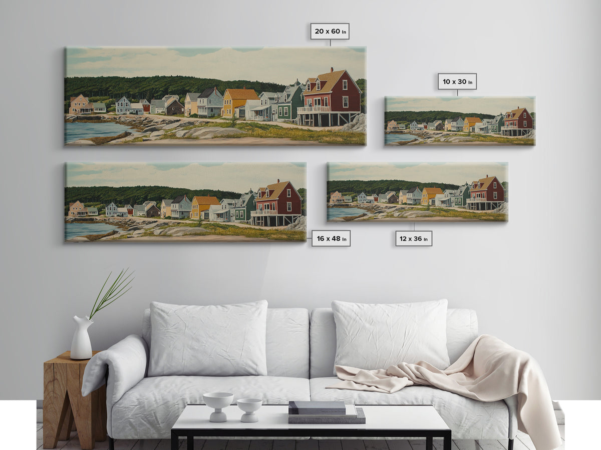 Panoramic Painting Print of Maine, Maine Wall Art, Beautiful Panoramic Seacape Painting, Nautical Landscape Painting