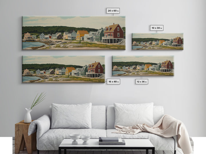 Panoramic Painting Print of Maine, Maine Wall Art, Beautiful Panoramic Seacape Painting, Nautical Landscape Painting