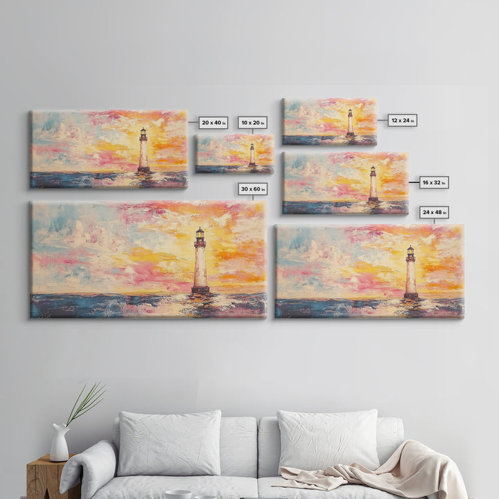 Nautical Seascapes Oil Painting Print, Nautical Landscape Painting, Beach Art, Light House Painting, Sunrise Oil Painting Print