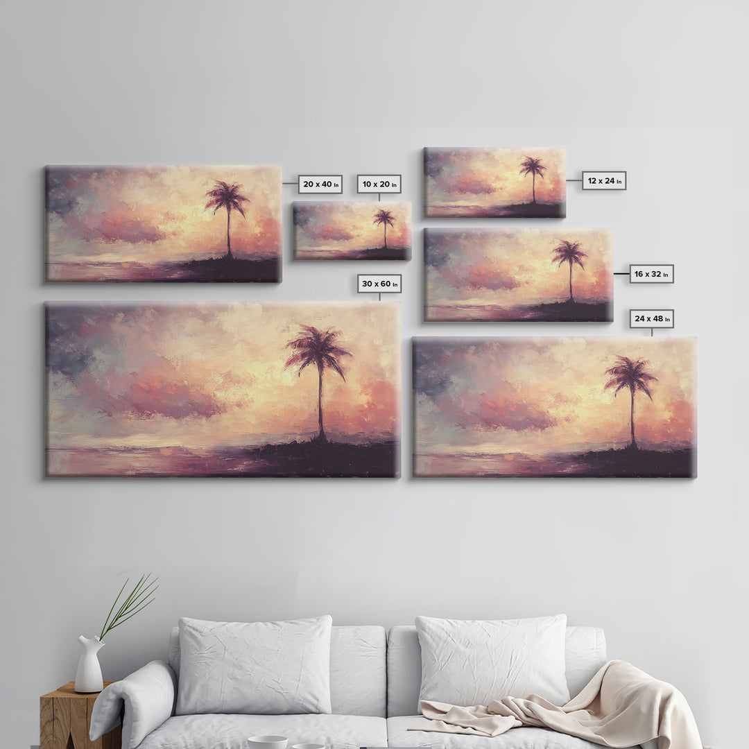 The Beach and the Palm Tree Framed Canvas Print, Nautical Home Decor, Nautical Nursery Art, Moody Beach Painting, Seascape painting