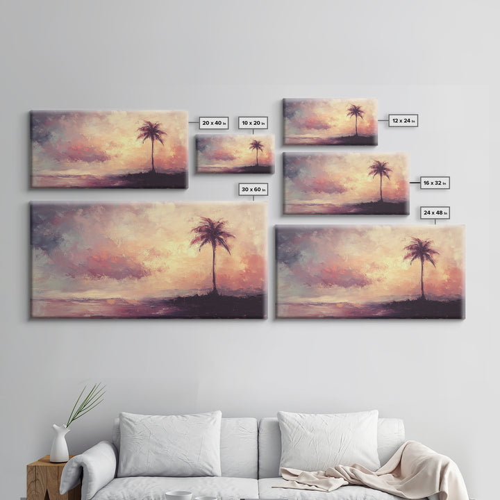 The Beach and the Palm Tree Framed Canvas Print, Nautical Home Decor, Nautical Nursery Art, Moody Beach Painting, Seascape painting