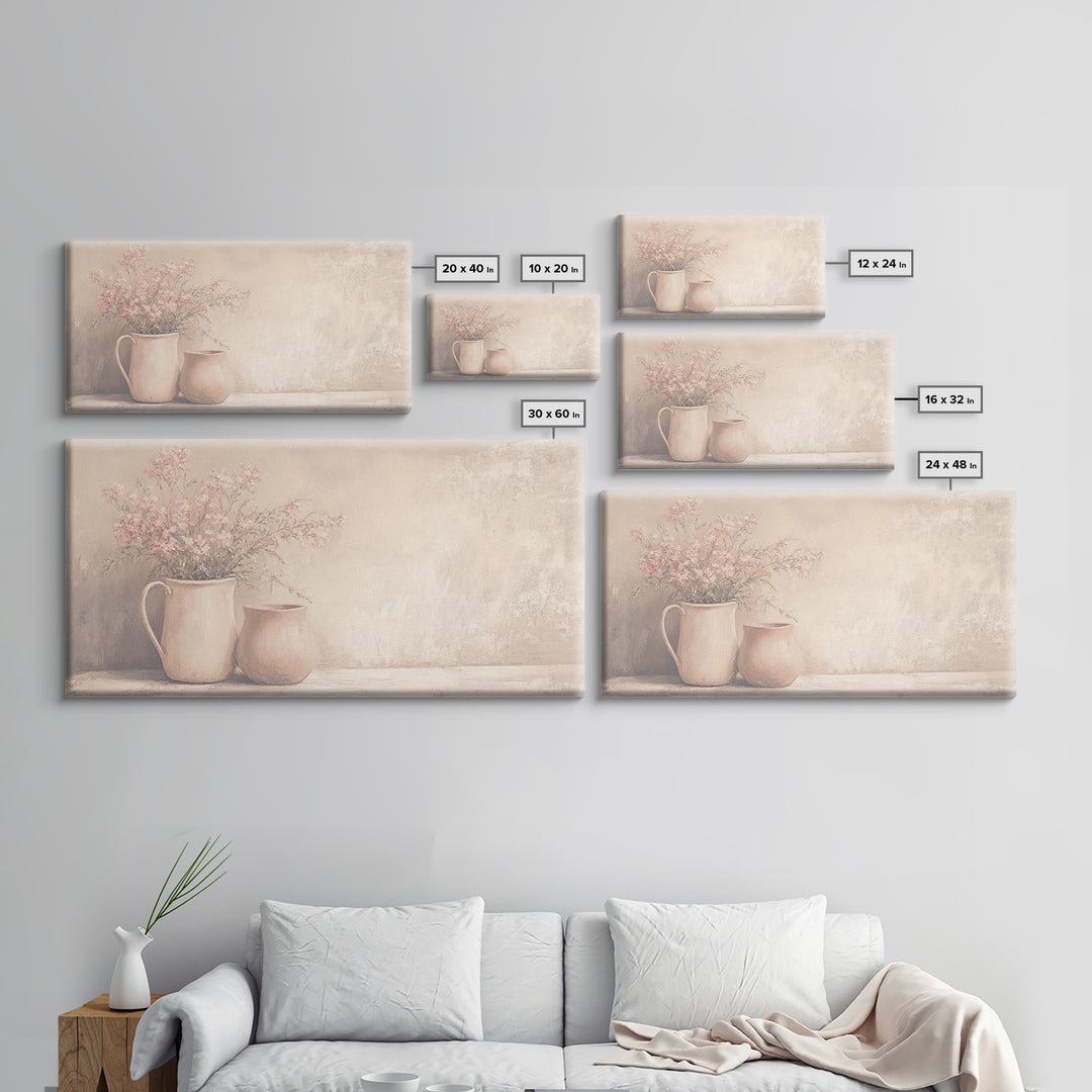 Beautiful Still Life Oil Painting Canvas Print, Boho Wall Art, Kitsch Home Decor, Kitchen Wall Art, Painting of Flower Pots