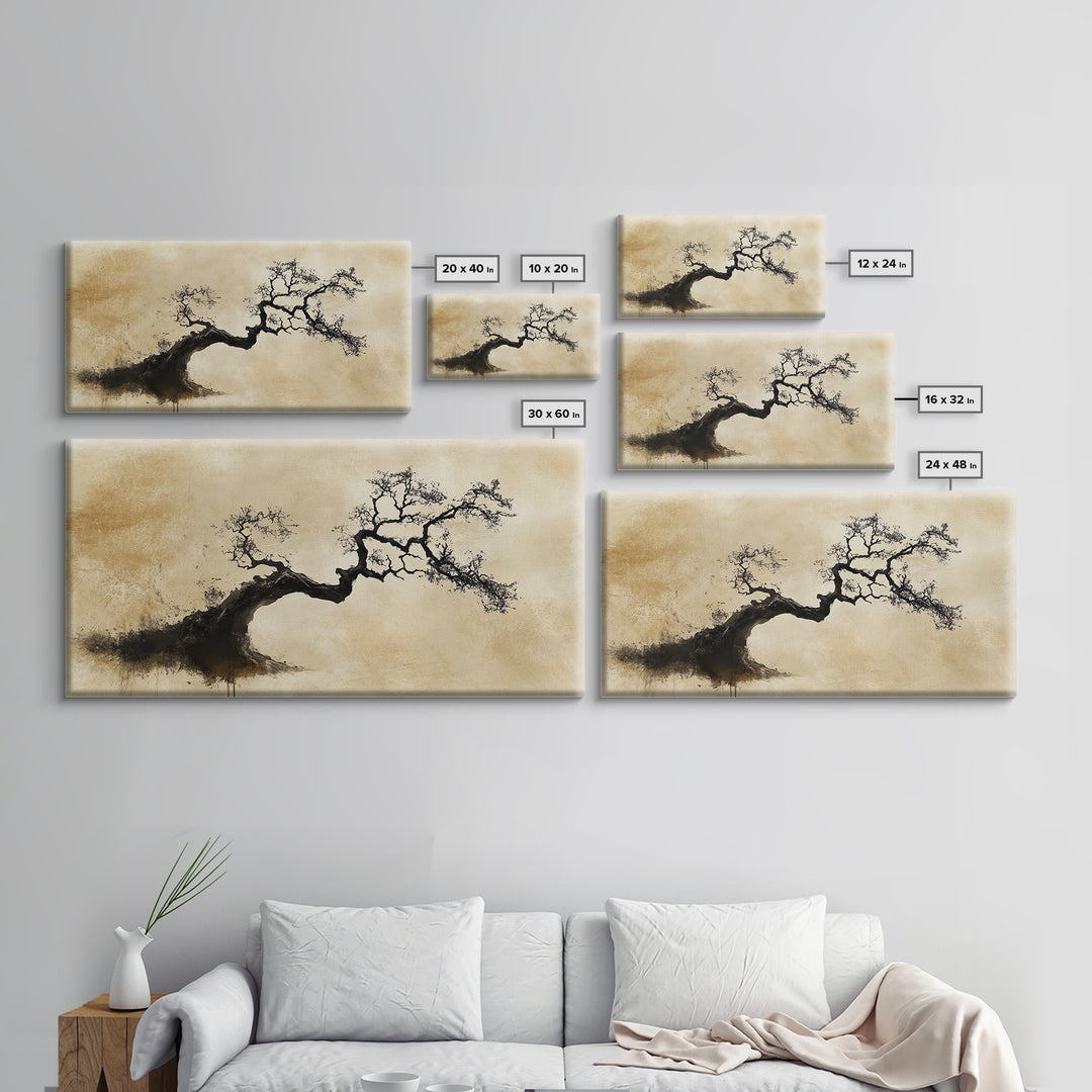 Bonzai Abstract Wall Art Framed Canvas Print, Wabi Sabi Art, Wabi Sabi Decor, Boho Home Decor, Botanical Prints