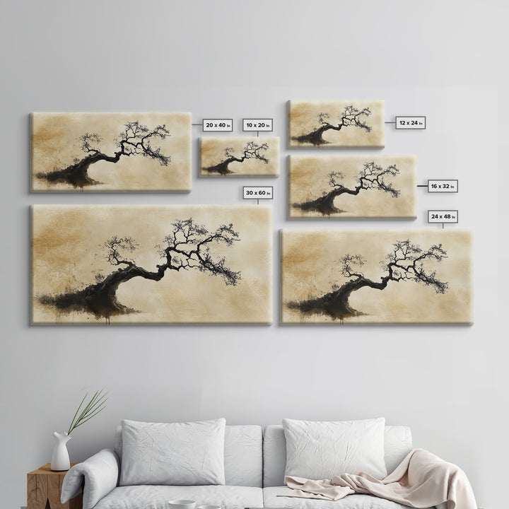 Bonzai Abstract Wall Art Framed Canvas Print, Wabi Sabi Art, Wabi Sabi Decor, Boho Home Decor, Botanical Prints