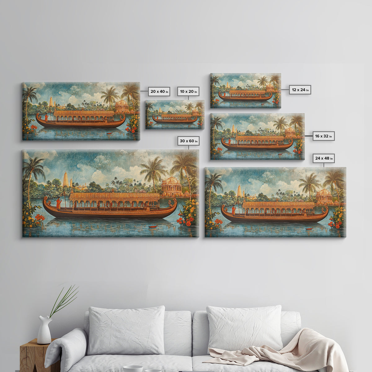 Mural of Kerala, Framed Canvas Print, Lush Jaipur Garden Wall Art Mural, Vibrant Green Canvas Art, Indian Wall Art, Highly Detailed Decor