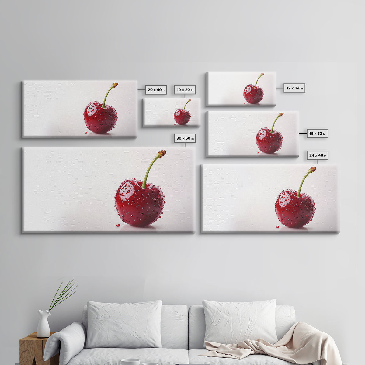 Cherry Wall Art Canvas Print, Cherry Photography Style Art, Cherry Photo Art, Kitchen Art, Kitchen Painting, Modern Art For Kitchen