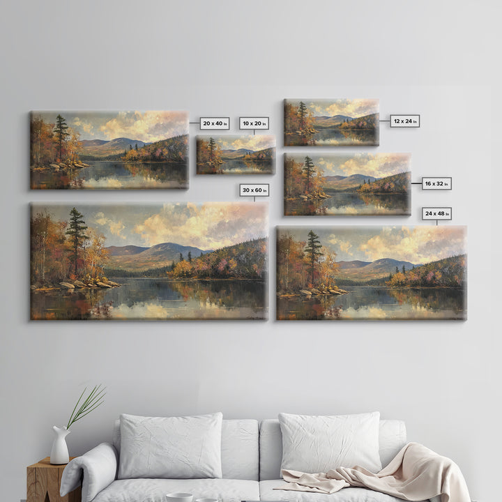 Mountains With Lake French Landscape Panoramic Oil Painting Canvas Print, Canvas with Wood Frame, Modern Living Room Wall Art