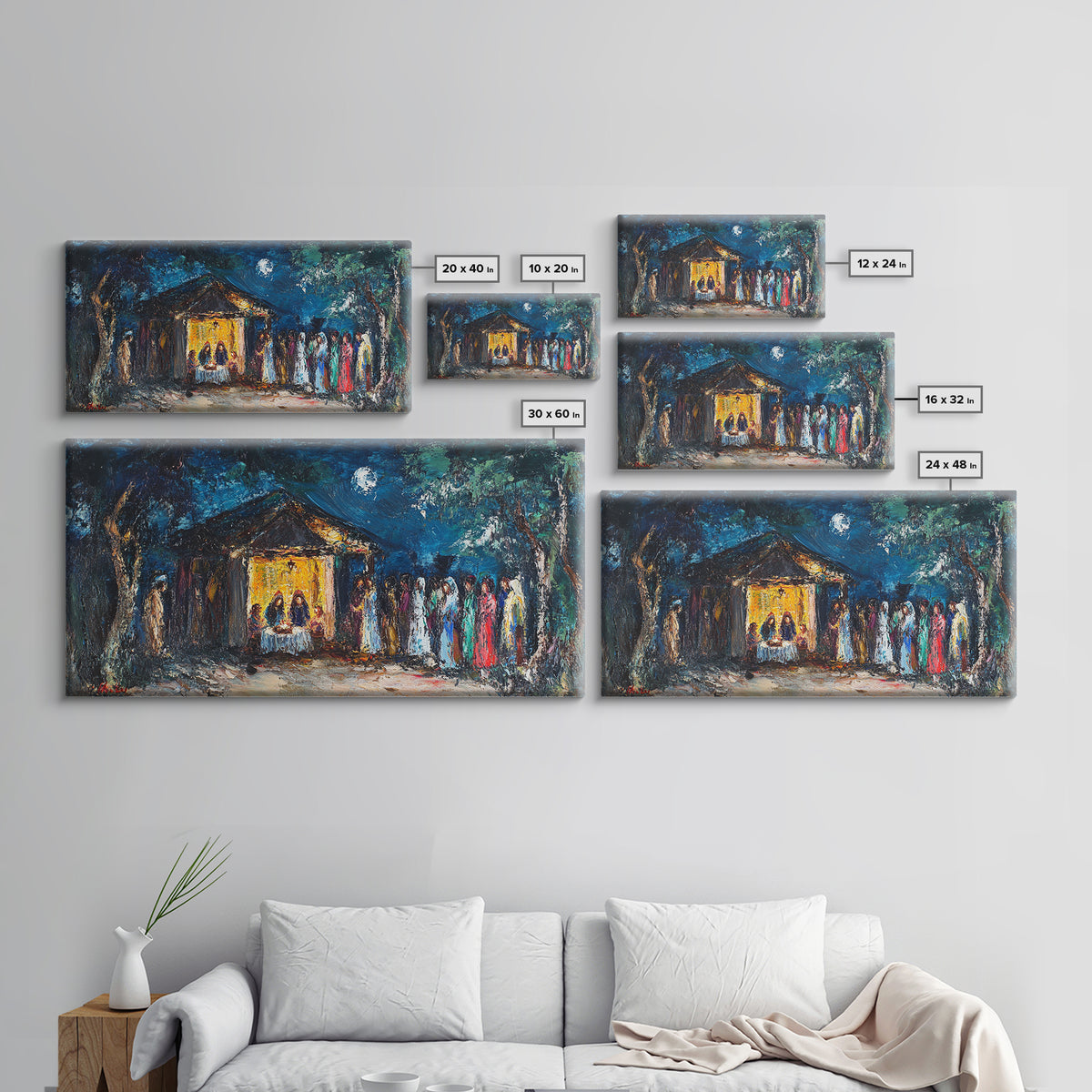 Abstract Oil Painting Print of The Nativity - Framed Canvas Print - Christian Christmas Wall Art - Wood Framed Art - Above Mantle Art