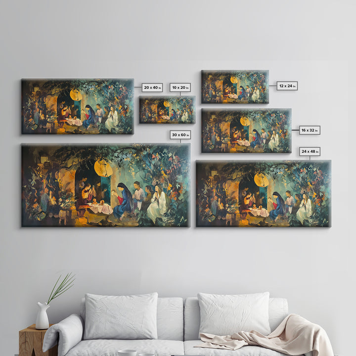 Christian Nativity Jesus In The Manger Ready To Hang Canvas Wall Art - Farmhouse Christmas Decor - Christian Wall Art - Christian Painting