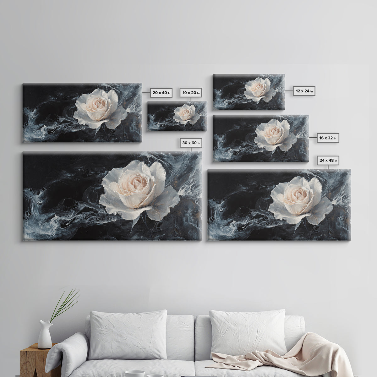 Abstract Oil Painting Print of a White Rose, Framed Canvas Print, Centerpiece Wall Art, Accent Piece Art, Floral Print, Flower Painting Wall Art